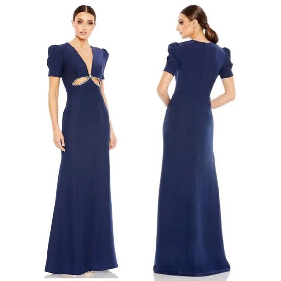 MAC DUGGAL Cutout Column Gown in Navy Size US 4 - Picture 1 of 9